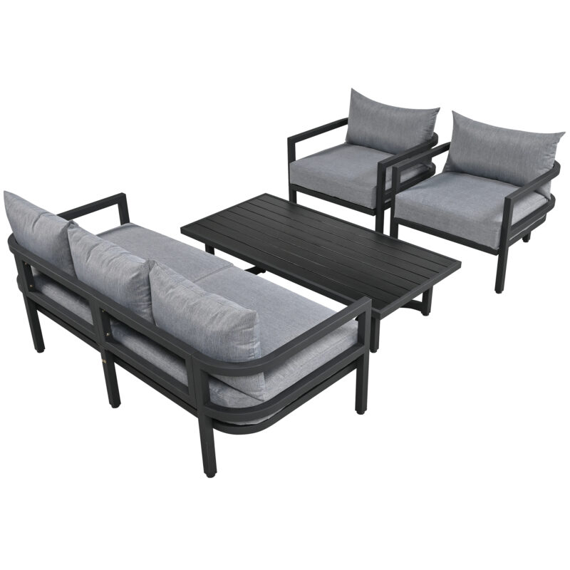 U_Style Multi-Person Outdoor Steel Sofa Set with Coffee Table, Waterproof & Anti-Rust Patio Seating, UV-Resistant Cushions for Garden, Lawn & Backyard - Image 9