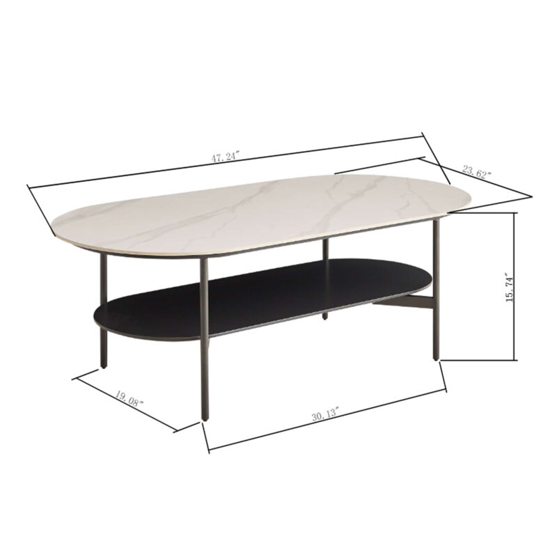 Coffee table ceramic Coffee Table, MDF painting Double Layer Coffee Table for Living Room, white ceramic and Coffee Brown Bottom Shelf - Image 8
