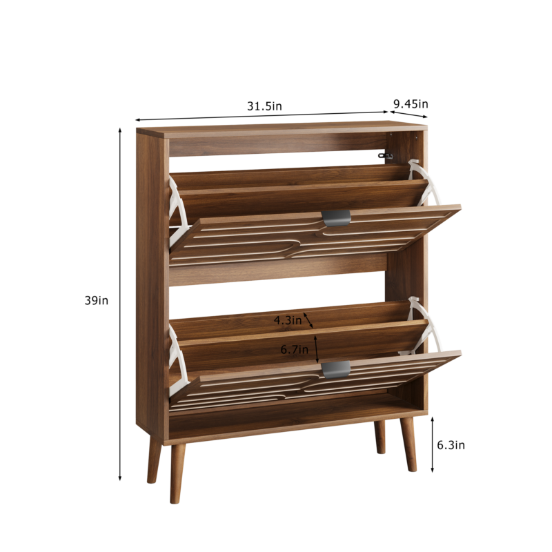 Medieval Modern Independent Shoe Cabinet, 31.5-inch Walnut Shoe Storage Cabinet,, Fence Shoe Cabinet with 2 Flip Drawers, Suitable For Corridors And Entrances - Image 9
