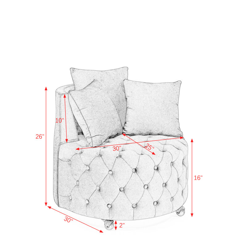 Velvet Upholstered Swivel Chair for Living Room, with Button Tufted Design and Movable Wheels, Including 3 Pillows - Image 12