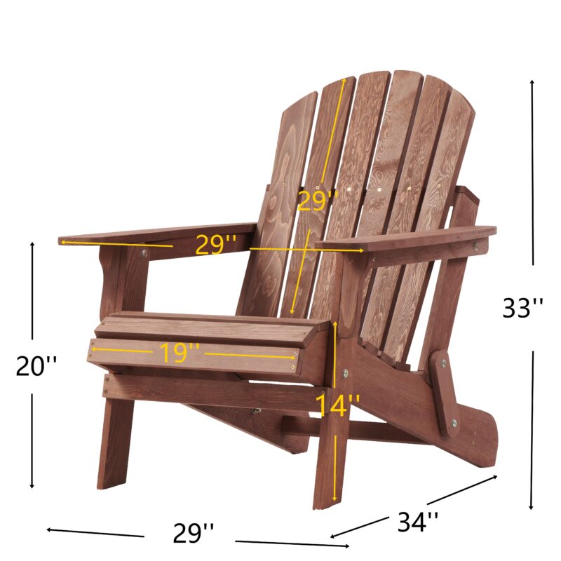 Oversize Wooden Outdoor Folding Adirondack Chair with Pre-Assembled BackRest & SeatBoard, Wood Patio Chair for Garden Backyard Porch Pool Deck Firepit - Image 5