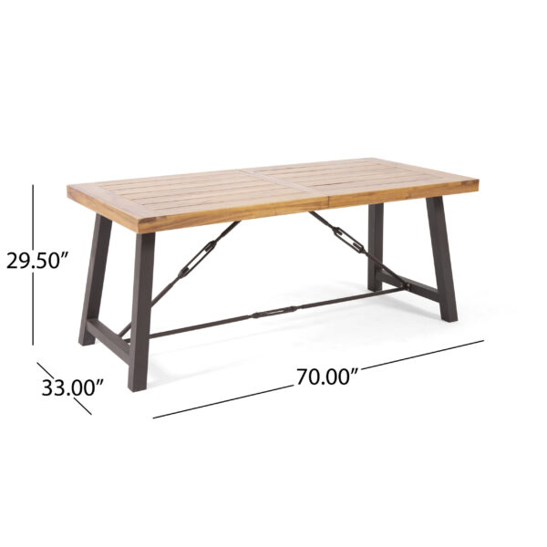 Outdoor Acacia Wood Metal Base Dining Table, Teak