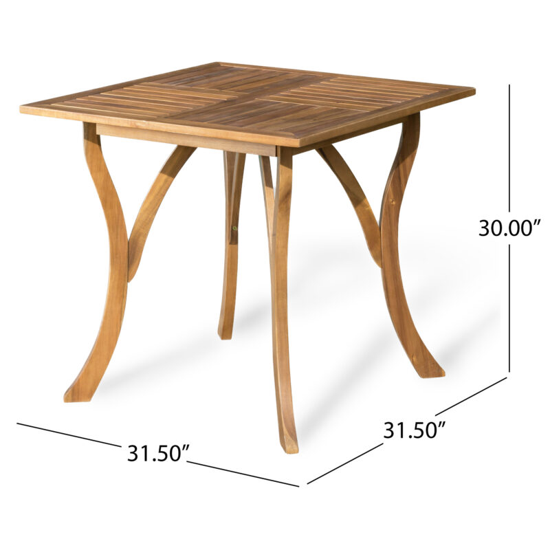 Outdoor Acacia Wood Square Dining Table - 31.50"L x 31.50"W x 30.00"H - Natural brown - Image 4