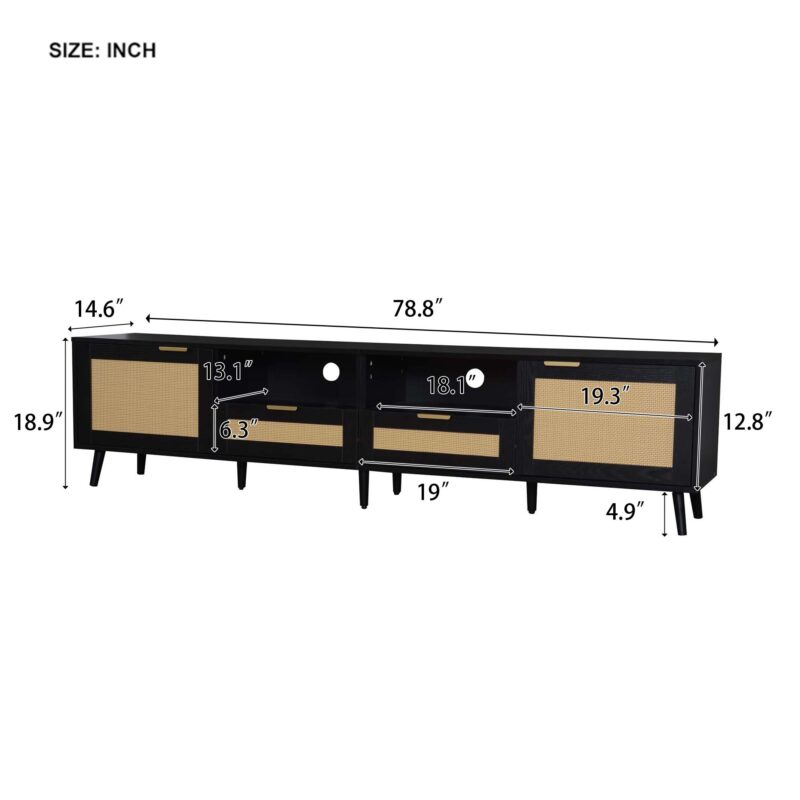 Rattan TV Stand for TVs up to 85'', Modern Farmhouse Media Console, Entertainment Center with Solid Wood Legs, TV Cabinet for Living Room,Home Theatre - Image 20