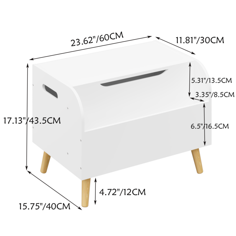 Wooden Toy Box, Kids Toy Storage Organizer with Front Bookshelf, Flip-Top Lid, Safety Hinge, Boys Girls Toy Chest Bench for Playroom Kids Room Organization (White) - Image 3
