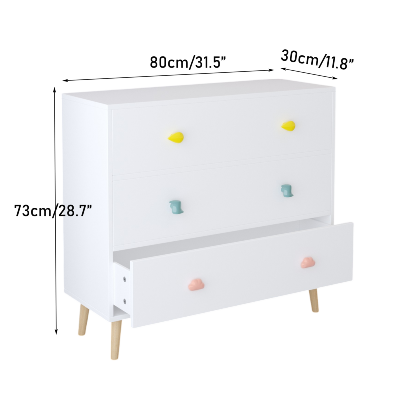 Kids 3 Drawer Dresser, Baby Nightstand for Bedroom, Storage Cabinet for Toddler Child for Living Room, Toddler Room, Nursery, Closet, Apartment (Colorful) - Image 3