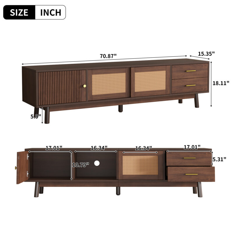Mid Century Modern TV Stand for 80" TVs, Entertainment Center with Sliding Doors and Drawers, TV Table with Storage for Living Room, Bedroom - Image 7