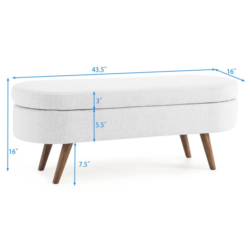 Ottoman Oval Storage Bench,Rubber Wood Legs, Beige(43.5"x16"x16") - Image 20