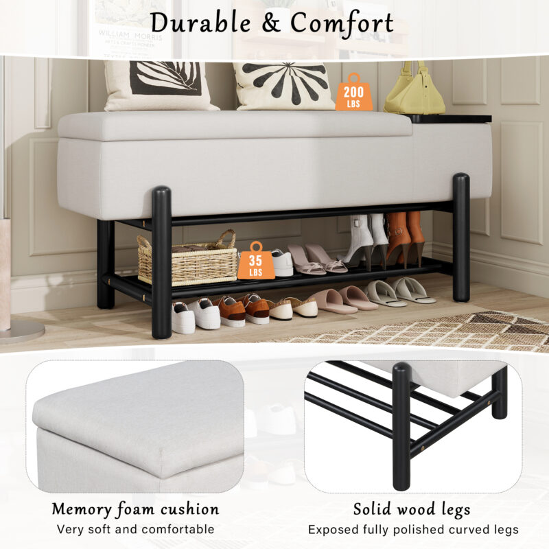 TREXM Farmhouse Upholstered Storage Bench with Hidden Compartment, Modern Entryway Bench for Living Room, Entryway, and Hallways - Image 12