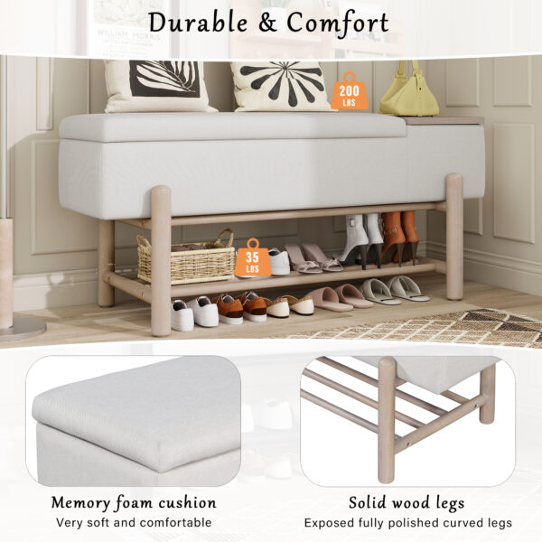 TREXM Farmhouse Upholstered Storage Bench with Hidden Compartment, Modern Entryway Bench for Living Room, Entryway, and Hallways