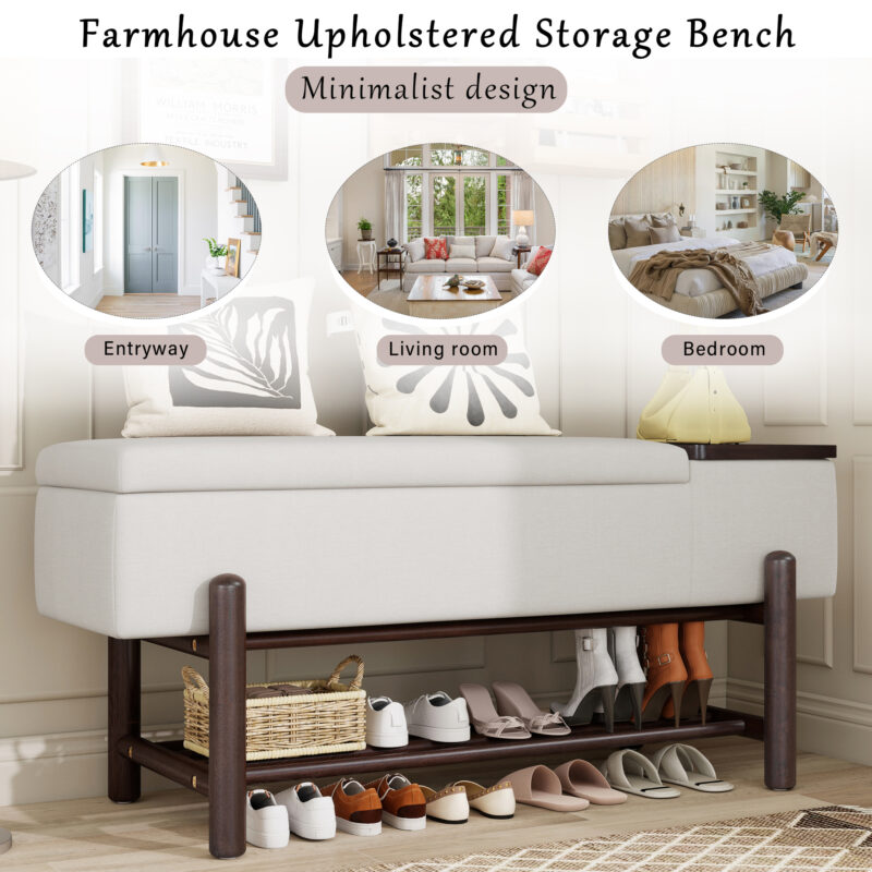 TREXM Farmhouse Upholstered Storage Bench with Hidden Compartment, Modern Entryway Bench for Living Room, Entryway, and Hallways - Image 9