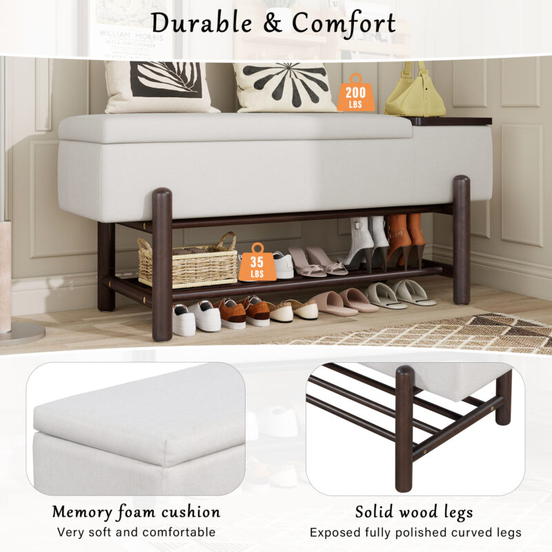 TREXM Farmhouse Upholstered Storage Bench with Hidden Compartment, Modern Entryway Bench for Living Room, Entryway, and Hallways - Image 7