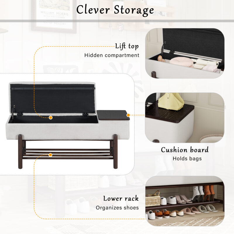 TREXM Farmhouse Upholstered Storage Bench with Hidden Compartment, Modern Entryway Bench for Living Room, Entryway, and Hallways - Image 10