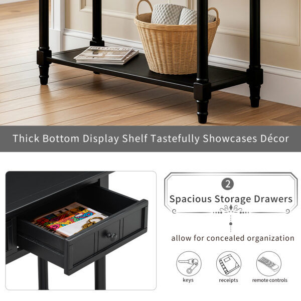 TREXM Daisy Series Console Table Traditional Design with Two Drawers and Bottom Shelf (Black)