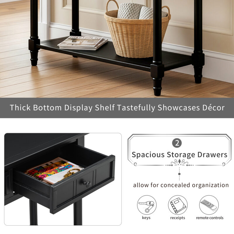 TREXM Daisy Series Console Table Traditional Design with Two Drawers and Bottom Shelf (Black) - Image 5