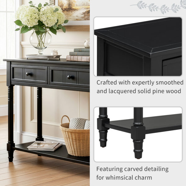 TREXM Daisy Series Console Table Traditional Design with Two Drawers and Bottom Shelf (Black)