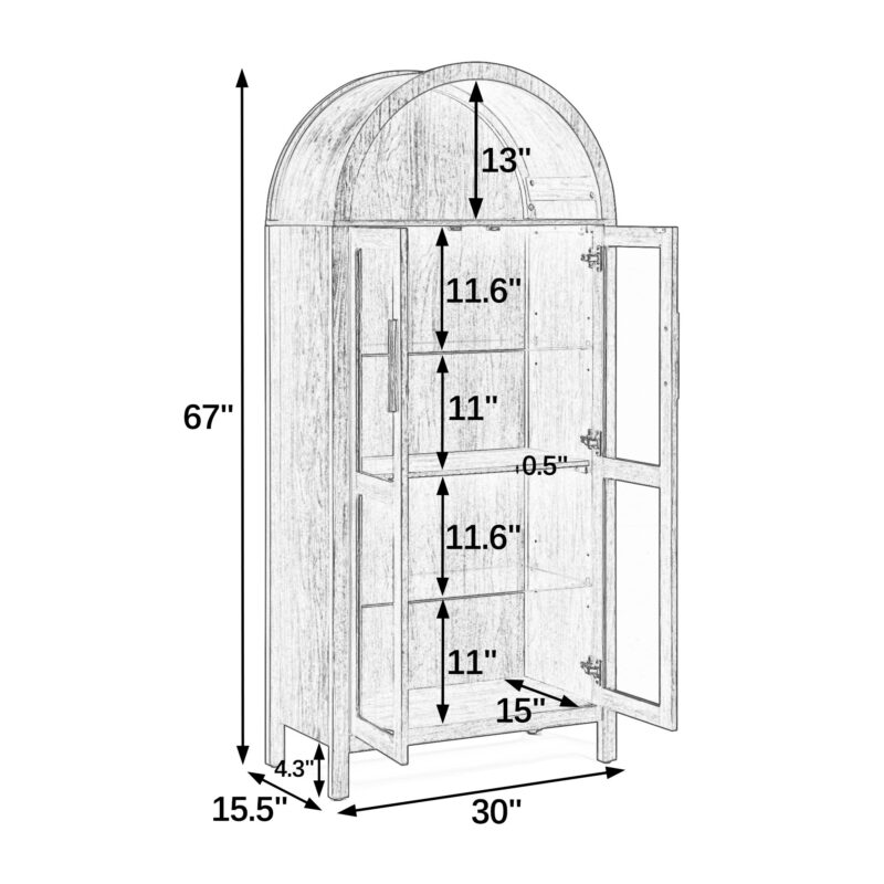 A high arched storage cabinet with a lamp, a modern retro-style wooden storage cabinet with adjustable glass partitions, suitable for use as a multi-functional cabinet in kitchens-Black - Image 6