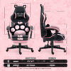 Cat Ears Pink Gaming Chair - Pink PU Leather Ergonomic Reclining Office Chair with Footrest, 310lb Capacity, 6-Position Recline, 360° Swivel - Image 9