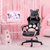 Cat Ears Pink Gaming Chair - Pink PU Leather Ergonomic Reclining Office Chair with Footrest, 310lb Capacity, 6-Position Recline, 360° Swivel - Image 8