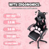 Cat Ears Pink Gaming Chair - Pink PU Leather Ergonomic Reclining Office Chair with Footrest, 310lb Capacity, 6-Position Recline, 360° Swivel - Image 7