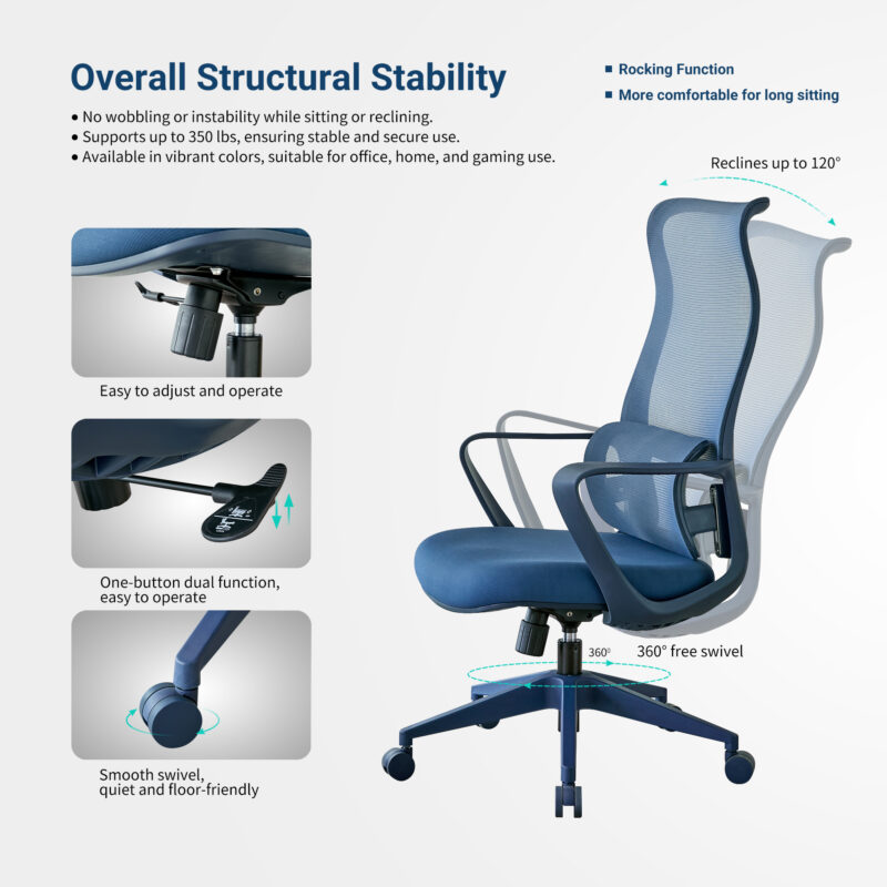 Ergonomic Colorful Office Chair 350LBS Home Office Mesh Breathable High Back, With Adjustable Lumbar Support Computer Chair, Integrated Molded Foam Seat Cushion, Fireproof - Image 21