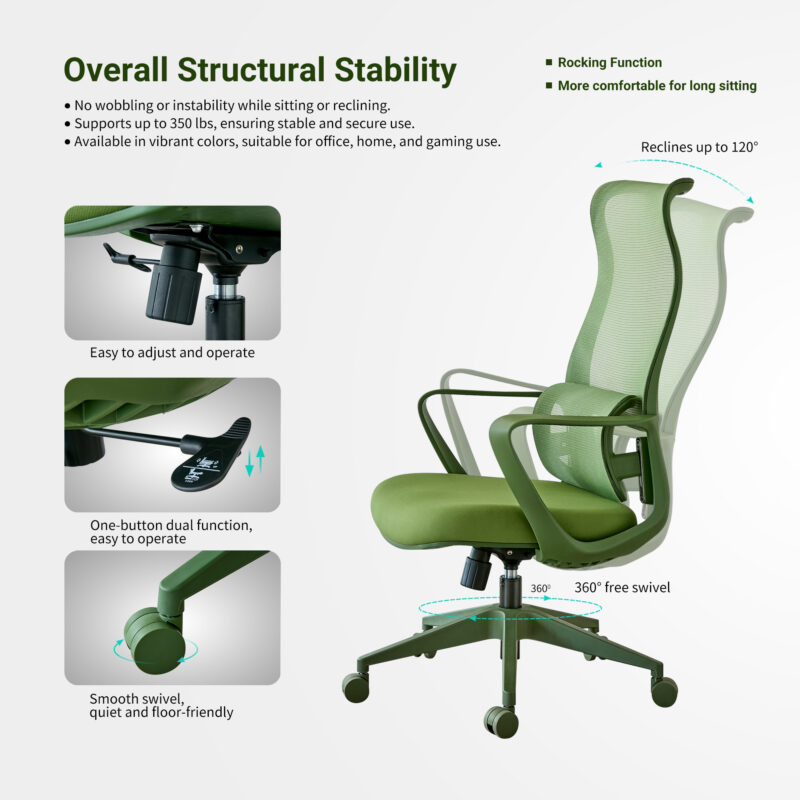 Ergonomic Colorful Office Chair 350LBS Home Office Mesh Breathable High Back, With Adjustable Lumbar Support Computer Chair, Integrated Molded Foam Seat Cushion, Fireproof - Image 15