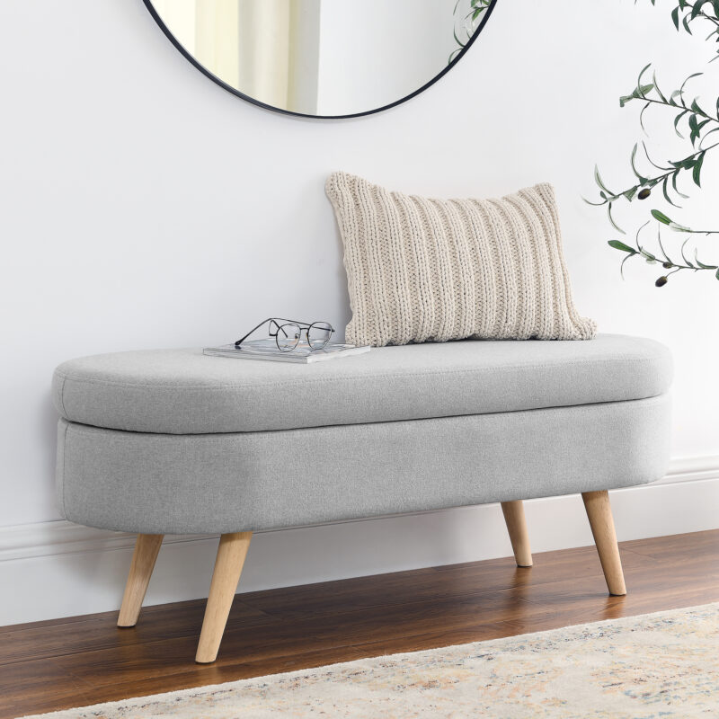 Ottoman Oval Storage Bench,Rubber Wood Legs, Beige(43.5"x16"x16") - Image 11