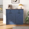 Farmhouse Double Tilt Out Trash Cabinet for 20 Gallon Trash Cans, Free Standing Recycling Cabinet with Hideaway Drawer, Barn Door Style Laundry Sorter Cabinet, Tilt Out Trash Cabinet for Kitchen - Image 26