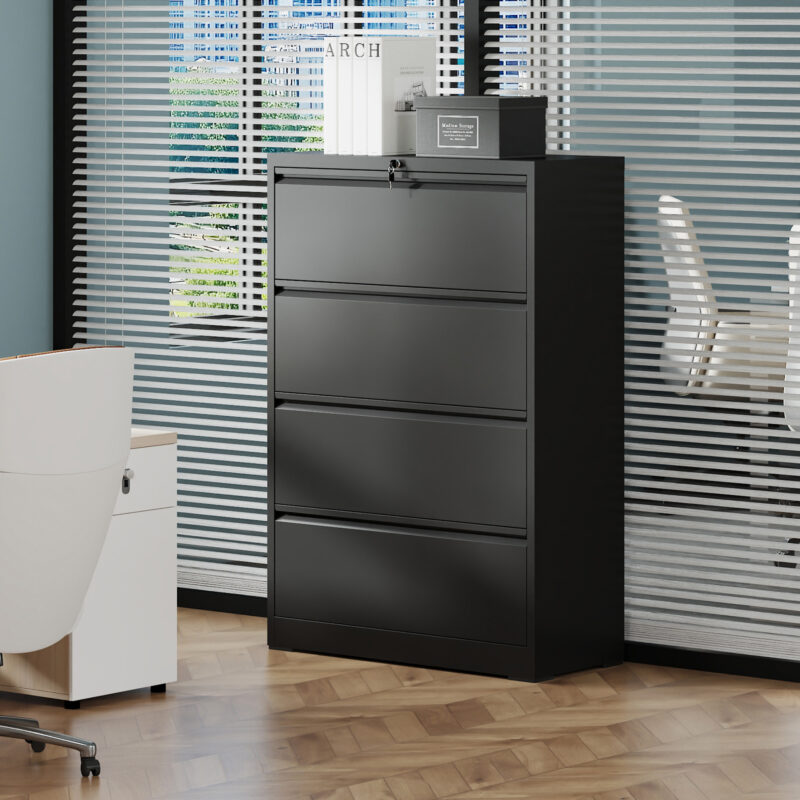4 Drawer Lateral File Cabinet, Heavy Duty Metal Filing Cabinet, 35.4 Inch Wide Locking File Cabinet for Home Office, Space-Saving Vertical Storage with Anti-Tip Interlock, for Letter/Legal/A4 Files - Image 3