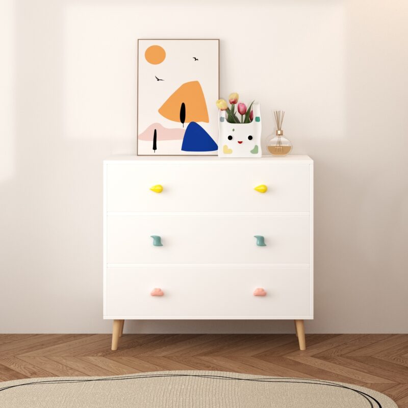 Kids 3 Drawer Dresser, Baby Nightstand for Bedroom, Storage Cabinet for Toddler Child for Living Room, Toddler Room, Nursery, Closet, Apartment (Colorful) - Image 2