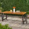 Outdoor Acacia Wood Metal Base Dining Table, Teak - Image 2