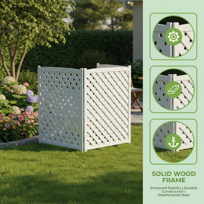 3-Panel Outdoor Air Conditioner Fence Screen, Outside Wood Privacy Fence, 32" W x 38" H - Image 8
