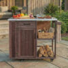 Outdoor Kitchen Island Fir Wood Prep Station Lockable Kitchen Cart with Stainless Top, Ample Storage Space, Towel and Spice Racks for Patio and Outdoor - Image 15