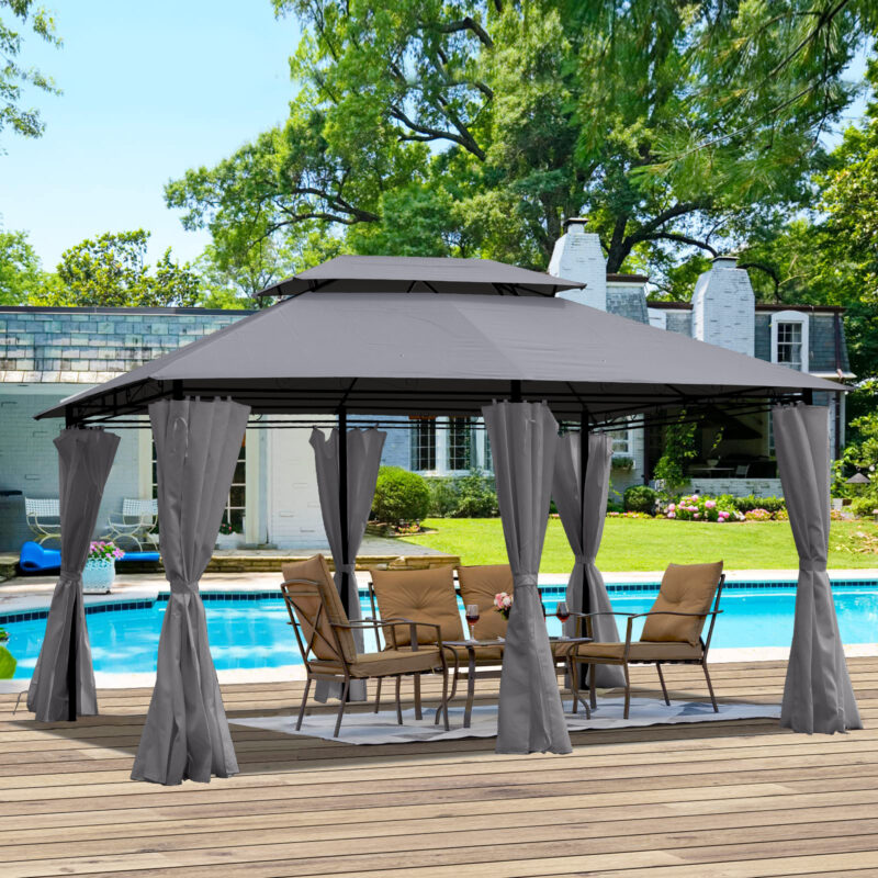 13x10 Outdoor Patio Gazebo Canopy Tent With Ventilated Double Roof And SideWall(Detachable Curtain Included On All Sides),Suitable for Lawn, Garden, Backyard and Deck,BEIGE - Image 12