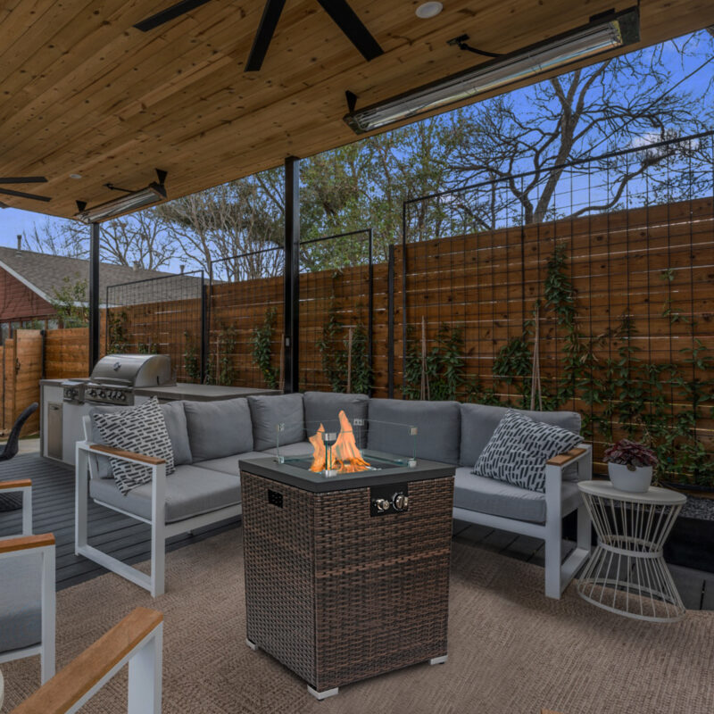 22" Propane Gas Fire Pit Table, 50000 BTU Square Steel Fire Pit with Beautiful Wicker Base for Outside Patio Deck Garden Backyard-Dark Brown - Image 11