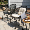 NUSA OUTDOOR PATIO WICKER CHAIR, BLACK PE RATTAN & IRON FRAME, SET OF 2 - Image 4