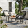 NUSA OUTDOOR PATIO WICKER CHAIR, BLACK PE RATTAN & IRON FRAME, SET OF 2 - Image 5