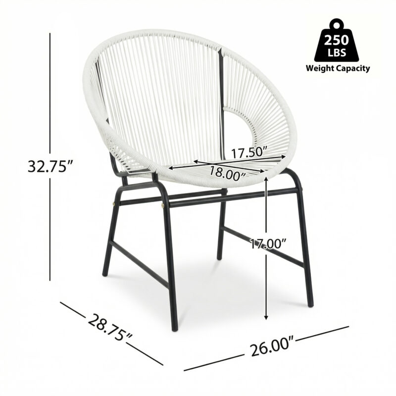 NUSA OUTDOOR PATIO WICKER CHAIR, BLACK PE RATTAN & IRON FRAME, SET OF 2 - Image 7
