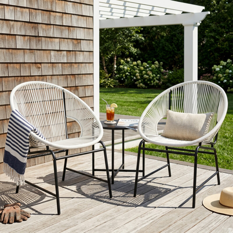 NUSA OUTDOOR PATIO WICKER CHAIR, BLACK PE RATTAN & IRON FRAME, SET OF 2 - Image 9