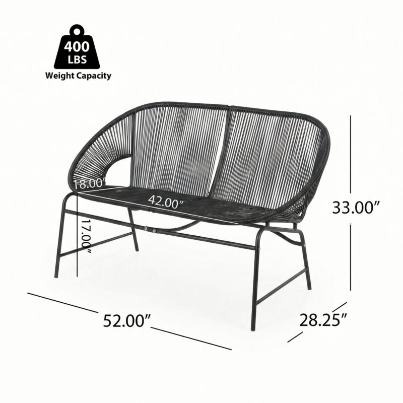 CONDESSA OUTDOOR PATIO WICKER LOVE SEAT, BLACK PE RATTAN & IRON FRAME, SET OF 1 - Image 4