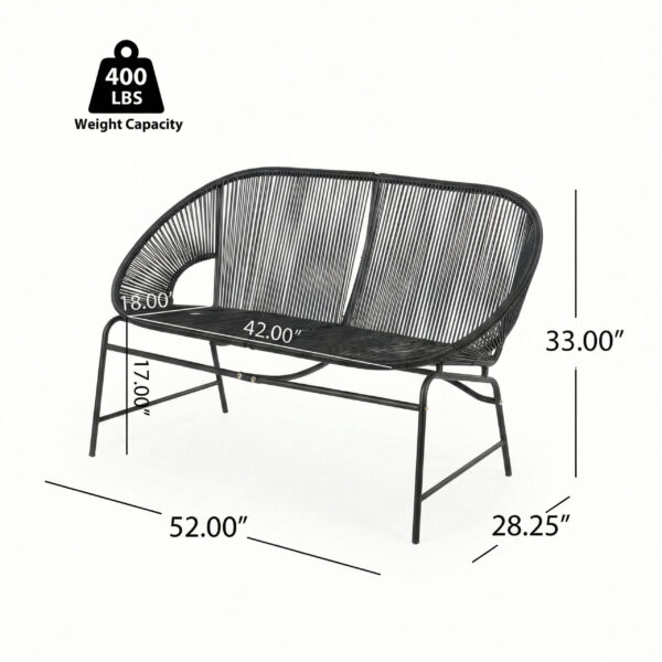 CONDESSA OUTDOOR PATIO WICKER LOVE SEAT, BLACK PE RATTAN & IRON FRAME, SET OF 1