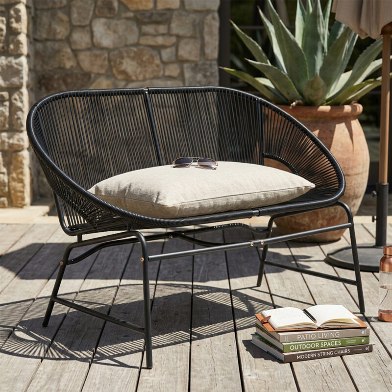 CONDESSA OUTDOOR PATIO WICKER LOVE SEAT, BLACK PE RATTAN & IRON FRAME, SET OF 1 - Image 2