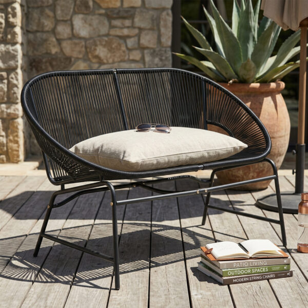 CONDESSA OUTDOOR PATIO WICKER LOVE SEAT, BLACK PE RATTAN & IRON FRAME, SET OF 1