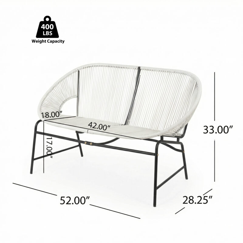 CONDESSA OUTDOOR PATIO WICKER LOVE SEAT, BLACK PE RATTAN & IRON FRAME, SET OF 1 - Image 8