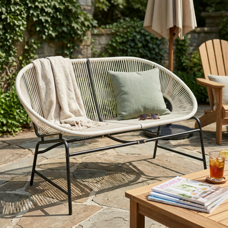 CONDESSA OUTDOOR PATIO WICKER LOVE SEAT, BLACK PE RATTAN & IRON FRAME, SET OF 1 - Image 7