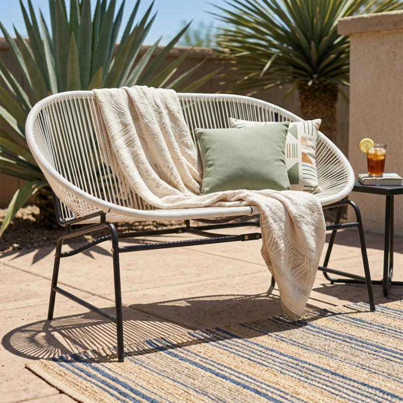 CONDESSA OUTDOOR PATIO WICKER LOVE SEAT, BLACK PE RATTAN & IRON FRAME, SET OF 1 - Image 5