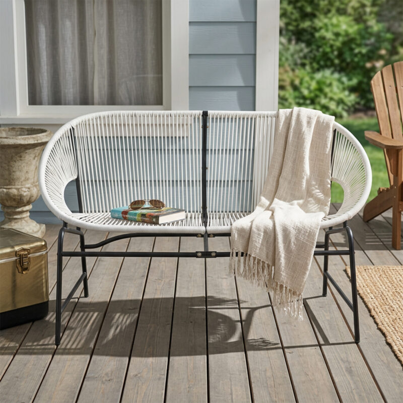 CONDESSA OUTDOOR PATIO WICKER LOVE SEAT, BLACK PE RATTAN & IRON FRAME, SET OF 1 - Image 6