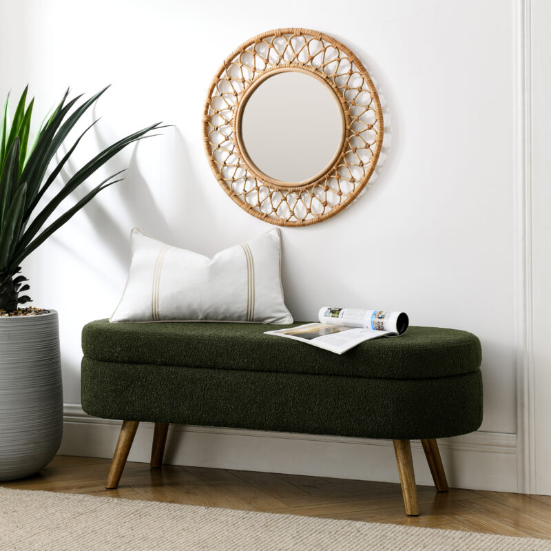 Ottoman Oval Storage Bench,Rubber Wood Legs, Beige(43.5"x16"x16") - Image 18