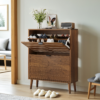 Medieval Modern Independent Shoe Cabinet, 31.5-inch Walnut Shoe Storage Cabinet,, Fence Shoe Cabinet with 2 Flip Drawers, Suitable For Corridors And Entrances - Image 2