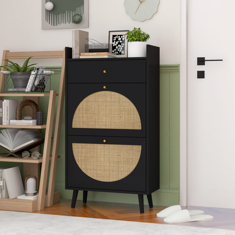Rattan, Allen 2 door 1 drawer cabinet, shoe rack, double layer, suitable for entrance - Image 2